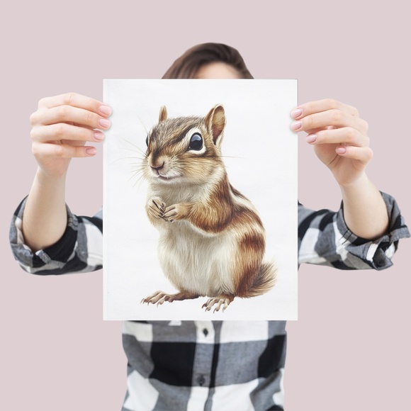 Watercolor Chipmunk Portrait Wall Art Illustration Print Poster Unframed - Picture 5 of 9